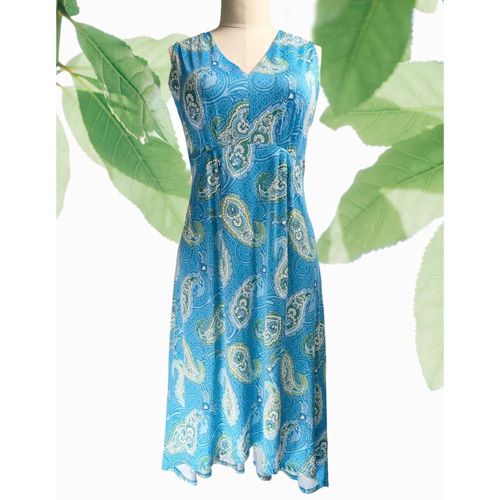 Ruby Rd XXL Woman High/Low Azure Paisley V Neck Sleeveless Midi Stretch Dress